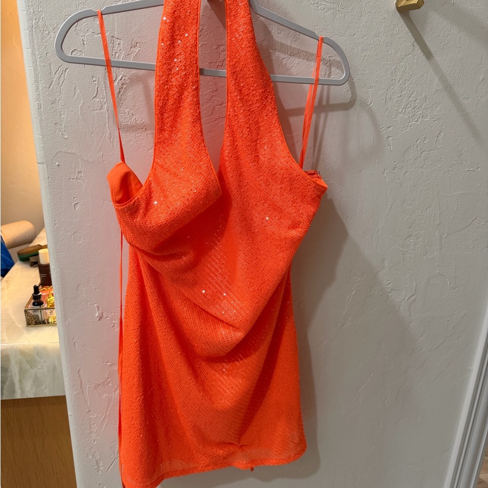 ASOS Orange Sequin Halter Mini Dress